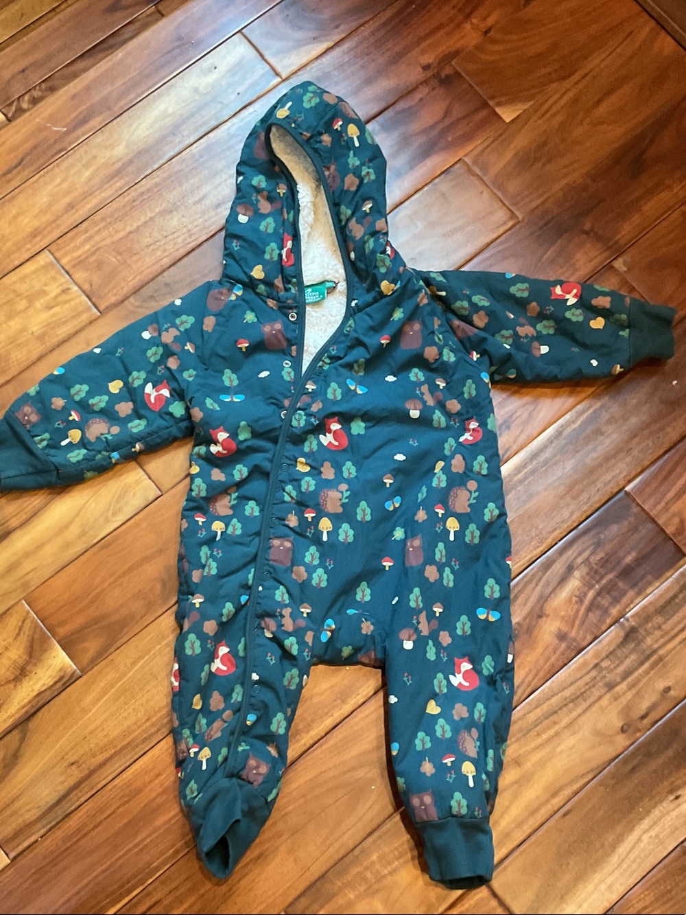 Little Green Radicals Teal Green Forest-Print Hooded Footie